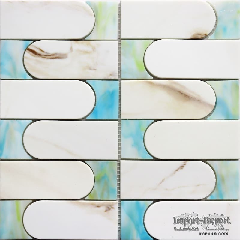 Gold Marble Glass Mosaic with Turquoise Accents