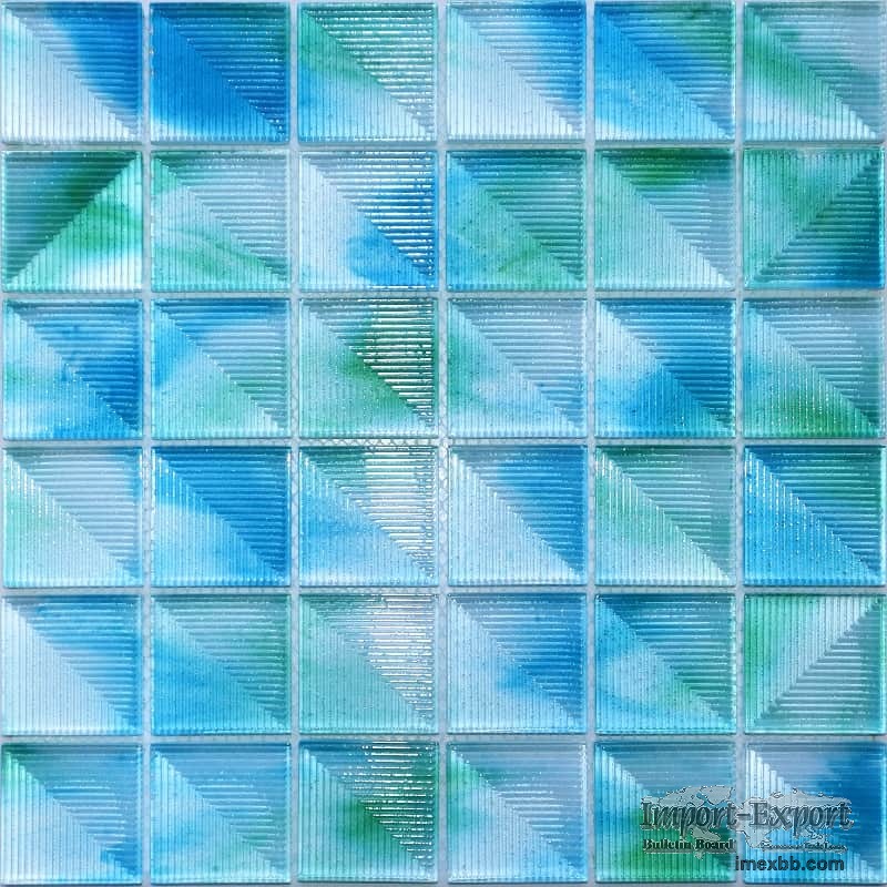 Ocean Ombre Checkered Square Mosaic Tile