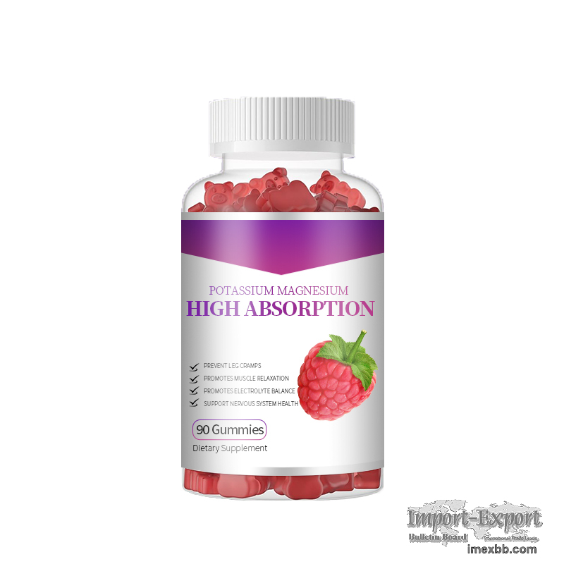 Private Label Potassium Magnesium Gummies, High Absorption Raspberry Electr